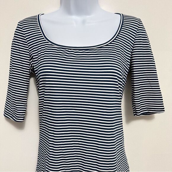 SALE!! P!phany Blue And White Striped Round Neck Elbow Sleeve Tee NWT XS - Picture 2 of 7